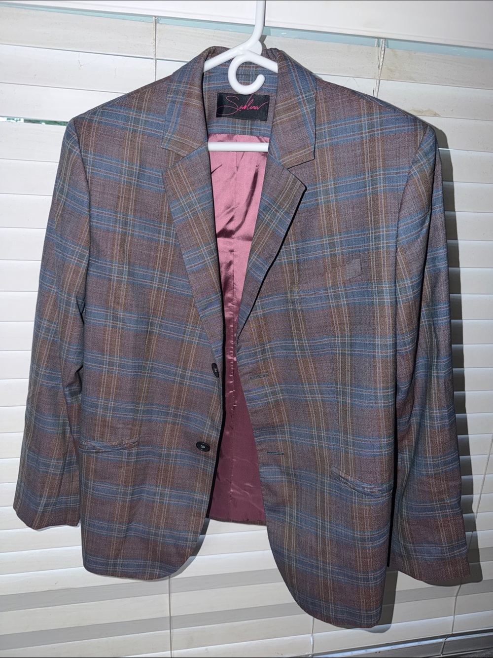 Men's Brown Plaid Sport Coat with Blue Windowpane